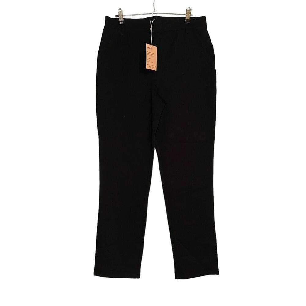 NWT Quince Ultra Straight Ponte Straight Leg Black Pull On Pants LARGE PETITE